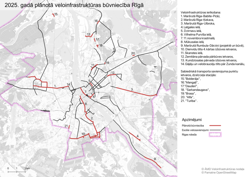 2025.gadā plānotā veloinfrastruktūras būvniecība Rīgā