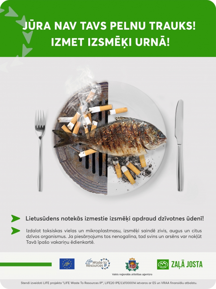 Zivs izsmēķu traukā